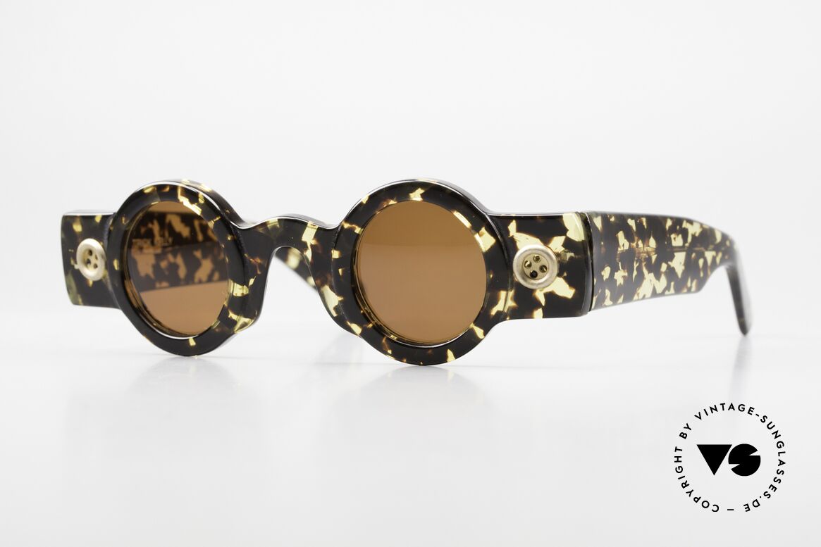 Patrick Kelly Peanut 32 Sonnenbrille Mit Knöpfen, Patrick Kelly Pirate 1980er Designer-Sonnenbrille, Passend für Herren und Damen