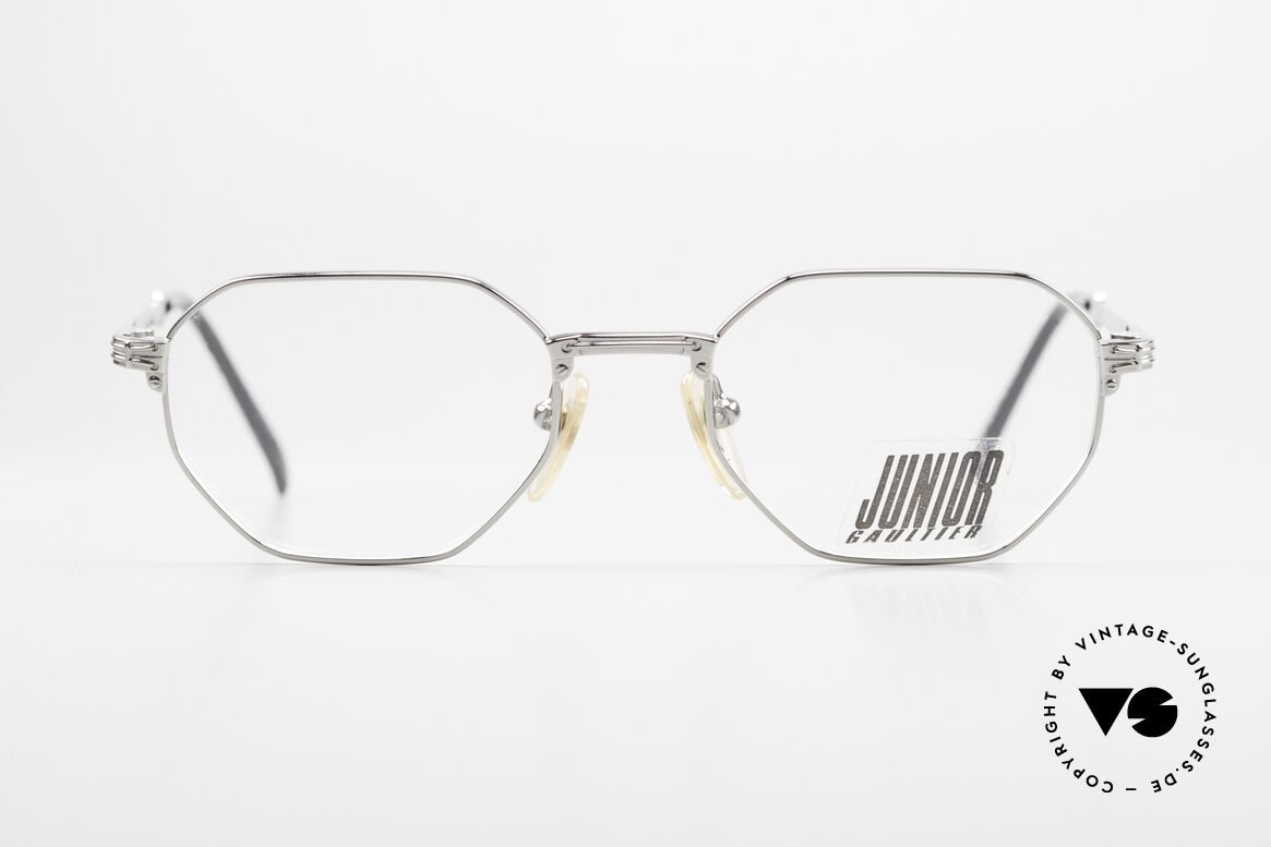 Jean Paul Gaultier 57-4174 Leichte Titan Vintage Brille, markant eckiger Metall-Rahmen in Größe 48-18, Passend für Herren und Damen