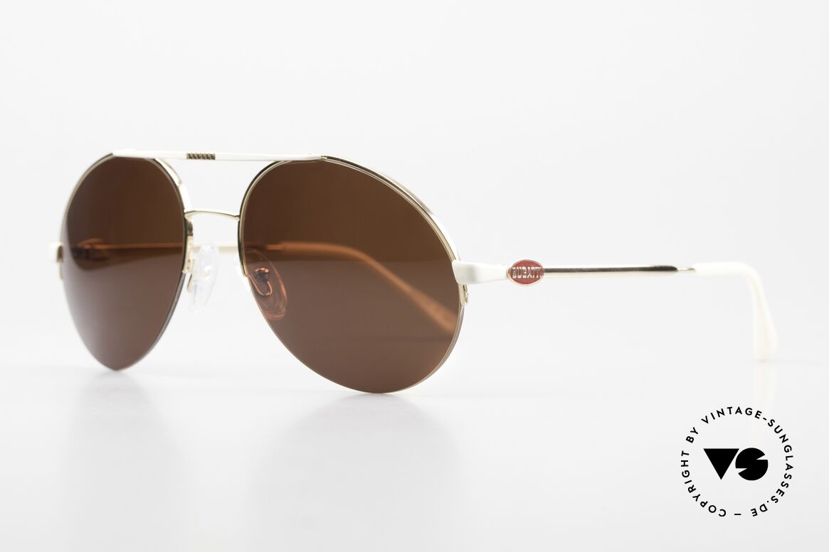 Bugatti 65787 Halb Randlose Sonnenbrille, weiß-goldener Rahmen in LARGE Größe 56mm, Passend für Herren