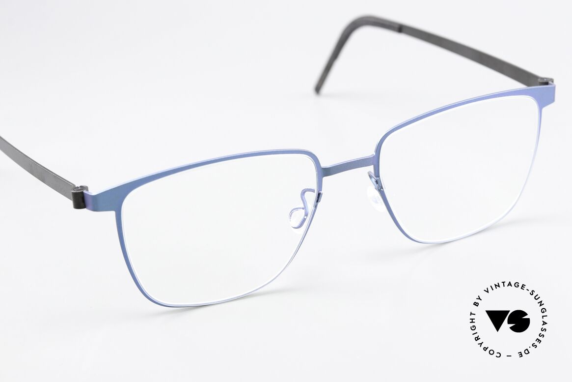 Lindberg 9612 Strip Titanium Eckige Brille Blau Metallic, ungetragenes Designerstück mit orig. Etui von Lindberg, Passend für Herren und Damen