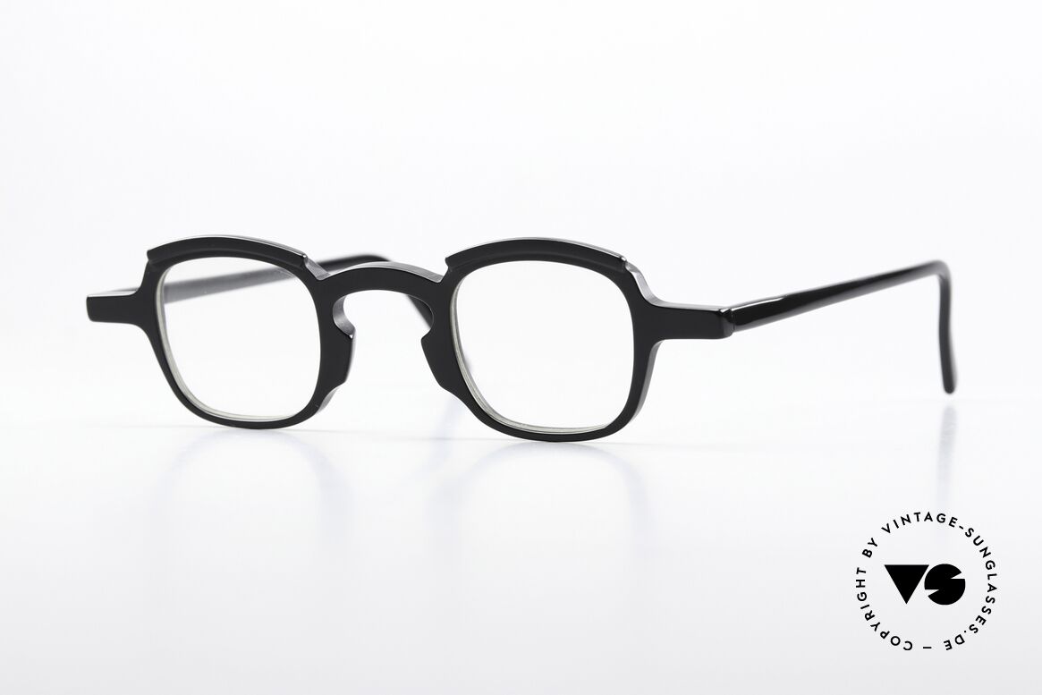Theo Belgium Peche Eckige Designerbrille 90er, vintage 90er Theo Belgium Brille in klassisch-schwarz, Passend für Herren und Damen