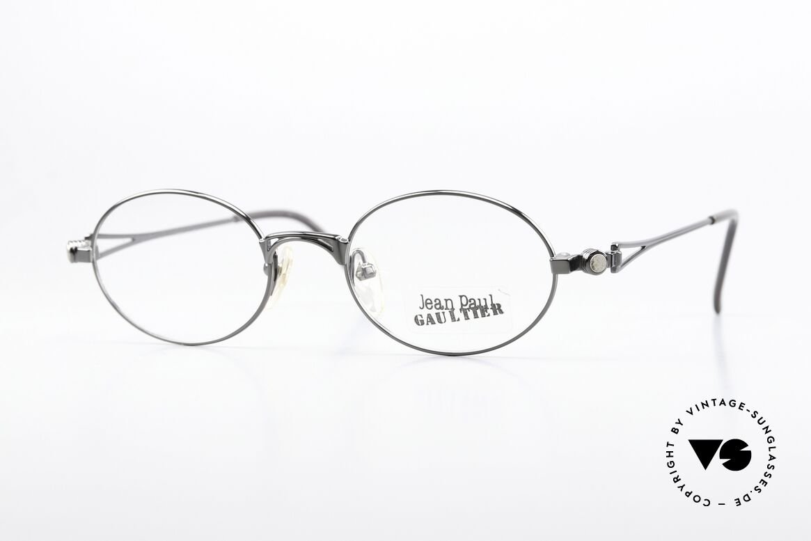 Jean Paul Gaultier 56-7202 Ovale Brille In Gunmetal 90er, alte original vintage Jean Paul Gaultier Designer-Brille, Passend für Herren und Damen Jean Paul Gaultier 56-7202 Ovale Brille In Gunmetal 90er, alte original vintage Jean Paul Gaultier Designer-Brille, Passend für Herren und Damen