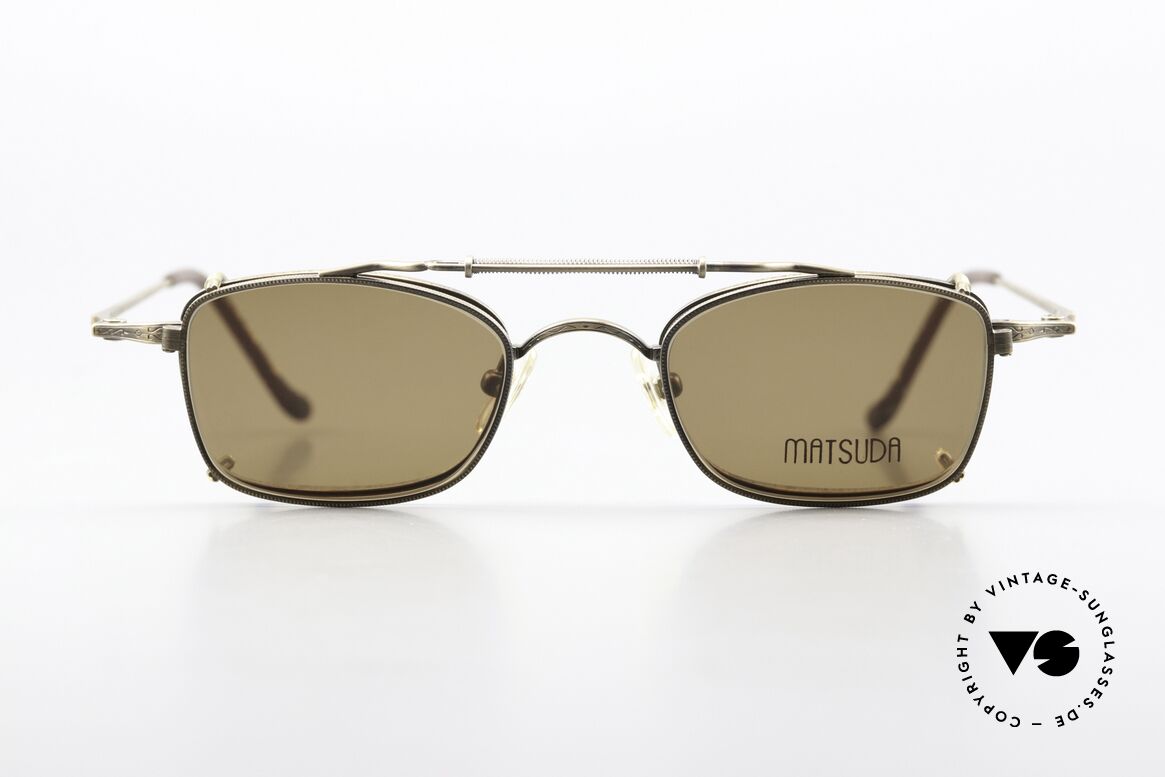 Matsuda 10133 Clip On Brille 90er Titan, rare 90er Designer-Brille mit Sonnen-Clip (100% UV), Passend für Herren und Damen