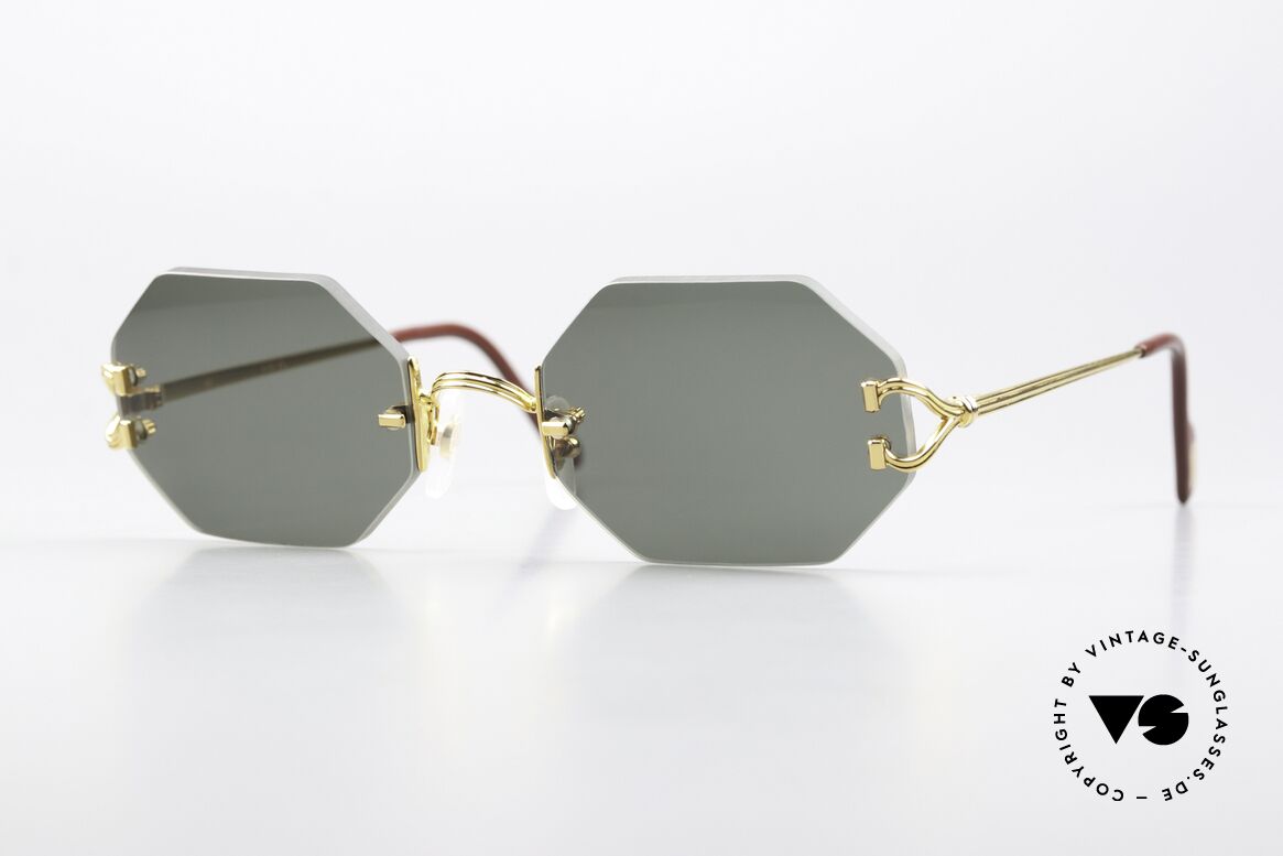 Cartier Rimless Octag Achteckige Sonnenbrille 90er, achteckige CARTIER Luxus-Sonnenbrille von 1999, Passend für Herren und Damen
