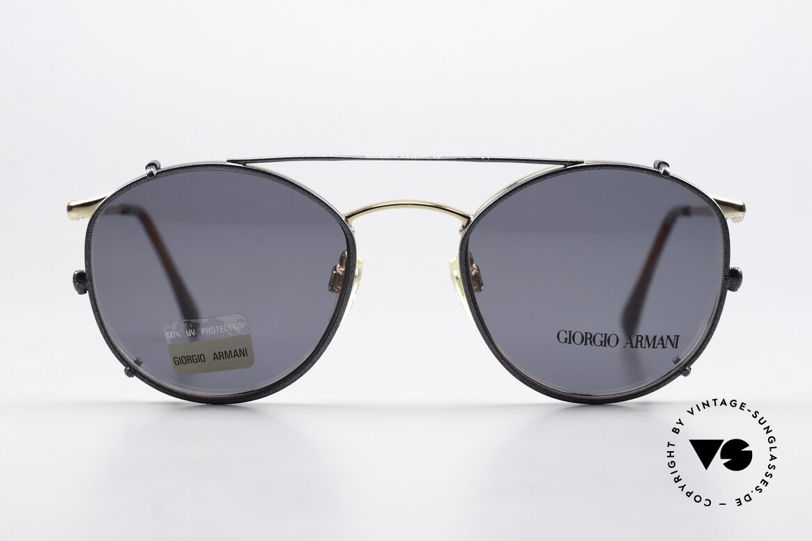 Giorgio Armani 132 Mit Sonnenclip Blau Metallic, weltbekannte Panto-Form; ein absoluter Klassiker!, Passend für Herren und Damen