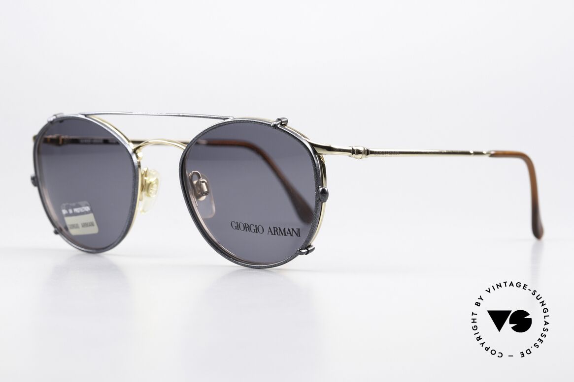 Giorgio Armani 132 Mit Sonnenclip Blau Metallic, Fassung in gold; Gr. 49/21, Clip-On in blau-metallic, Passend für Herren und Damen