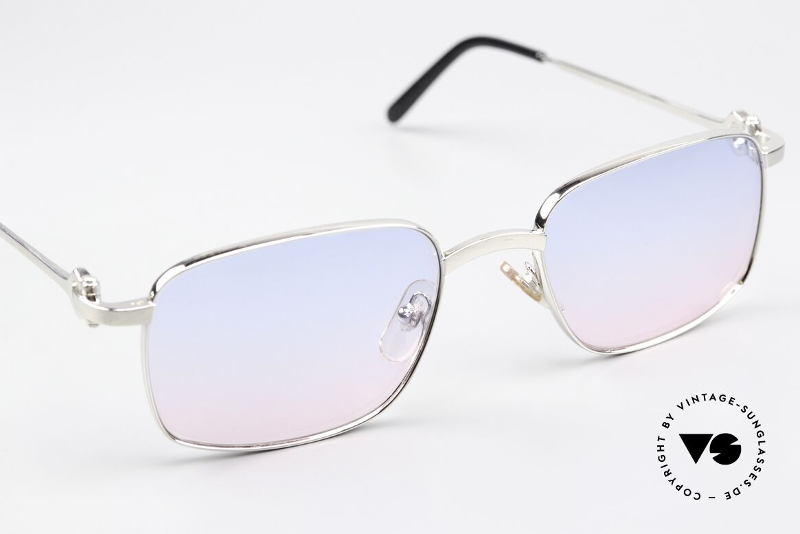 Cartier Temper 90er Brille Platin Gebürstet, neue Sonnengläser mit Verlauf von baby-blau zu pink, Passend für Herren