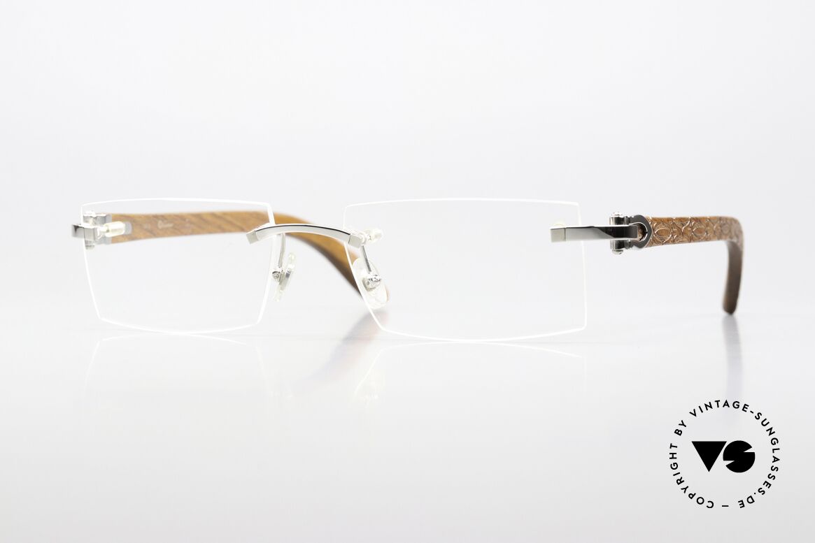 Cartier Formentera Afrika Bubinga HolzBrille, randlose Cartier Luxus-Brillenfassung aus Holz, Passend für Herren