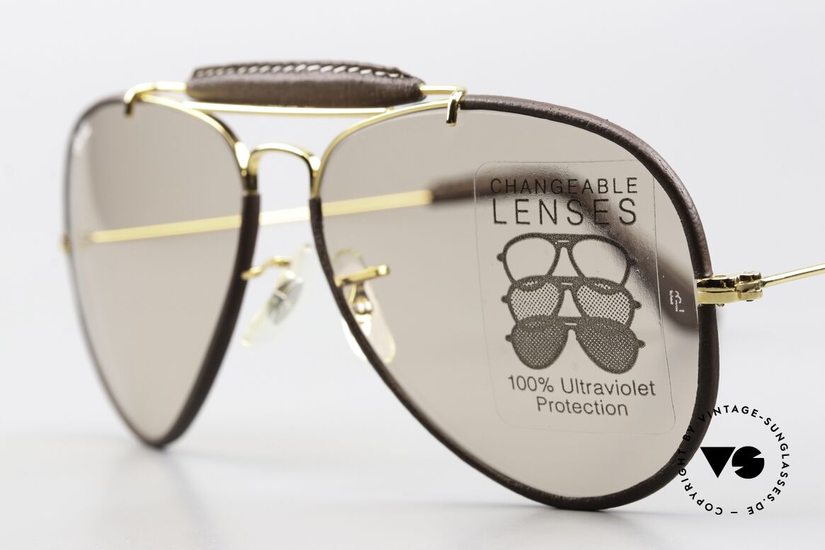 Ray Ban Outdoors Leathers Lederbrille 58mm Automatikglas, Arista (vergoldet) / Brown Rahmen in Größe 58/14, Passend für Herren und Damen