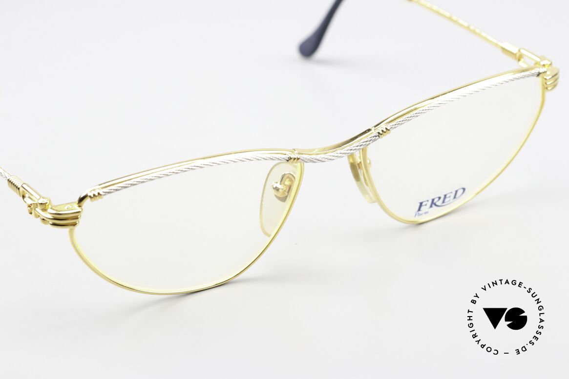Fred Alize - S Frauen Seglerbrille 1990, bicolore Ausführung im Cateye-Design; S Größe 55/16, Passend für Damen