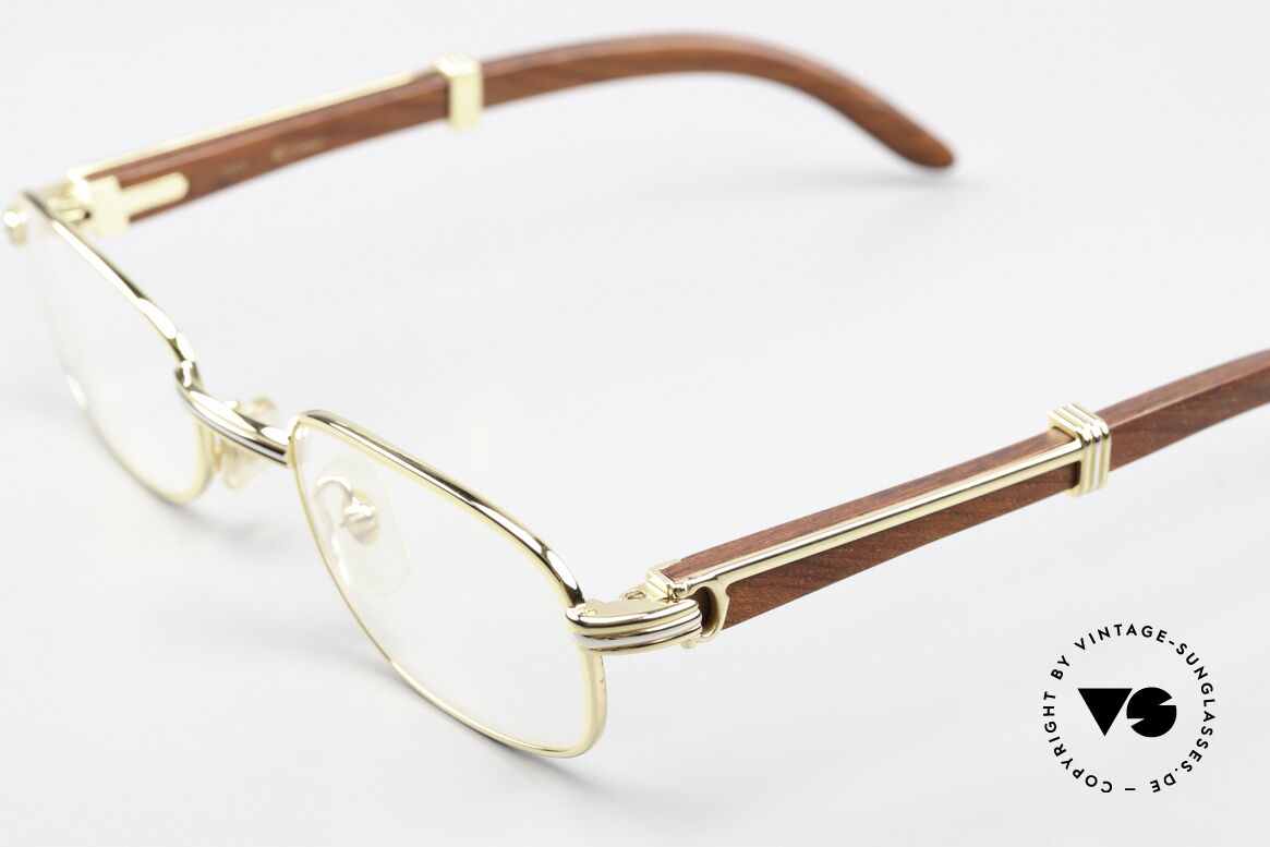 Cartier Breteuil Edelholz Luxusbrille 90er, eckige, vergoldete Fassung; Reference T8100433, Passend für Herren und Damen