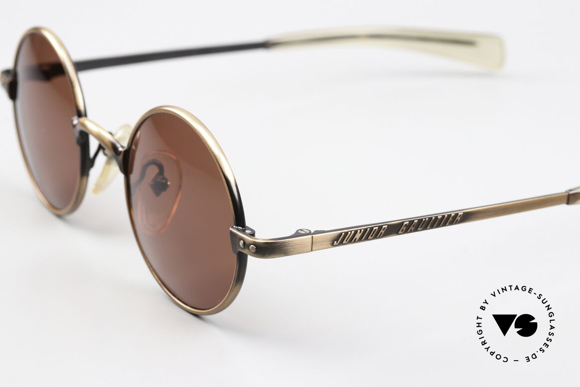 Jean Paul Gaultier 57-0173 90er Rahmen In Antik Bronze, klassisch rund & "Junior Gaultier" auf den Bügeln, Passend für Herren und Damen