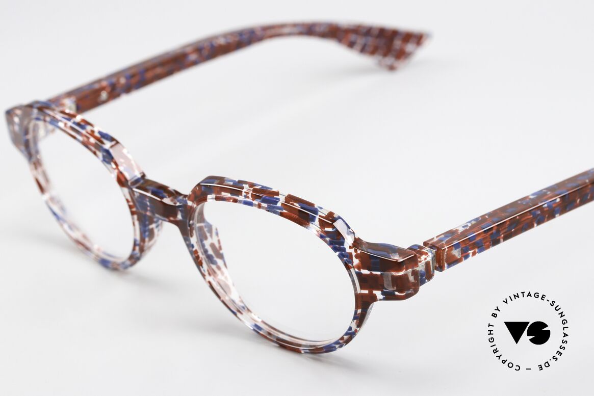 Piero Massaro 432 Gemusterte Designerbrille, transparenter Azetat-Rahmen mit rotem Muster, Passend für Herren und Damen