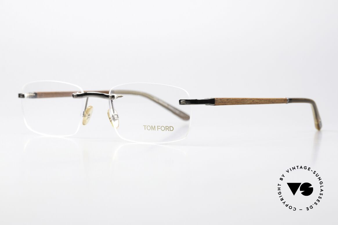 Tom Ford TF5080 Randlose Brille Holzbügel, randlose Unisex-Fassung mit flexiblen Holzbügeln, Passend für Herren und Damen