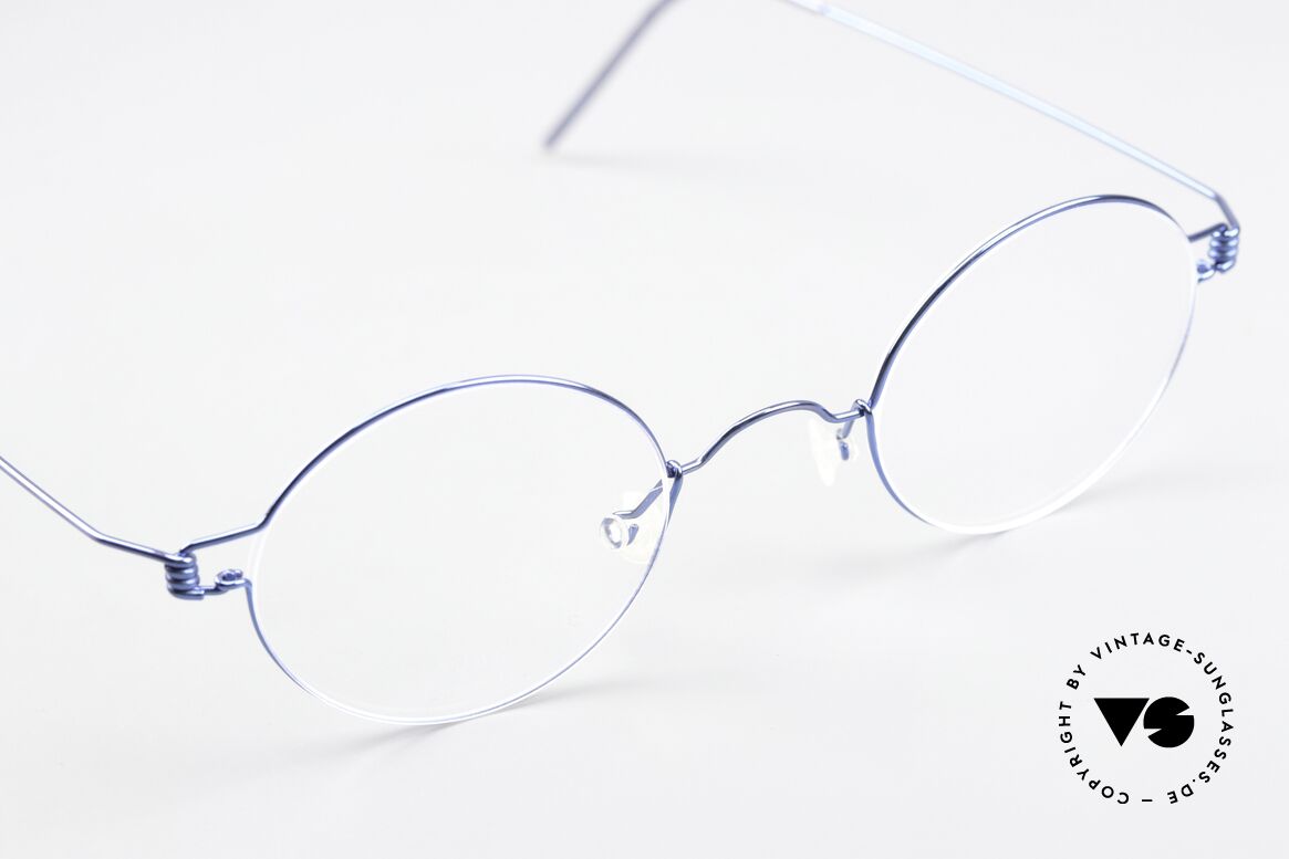 Lindberg Corona 42 Air Titan Rim Runde Brille In Blau Metallic, ungetragenes Designerstück + orig. Lindberg Magnet-Etui, Passend für Herren und Damen