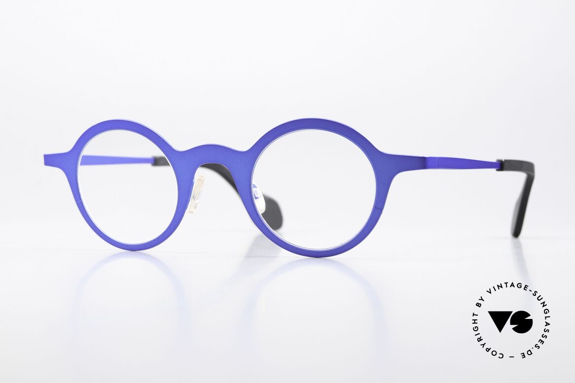 Theo Belgium Mille 24 Metallfassung Blau Metallic, runde Unisex-Designerbrille von Theo Belgium, Passend für Herren und Damen