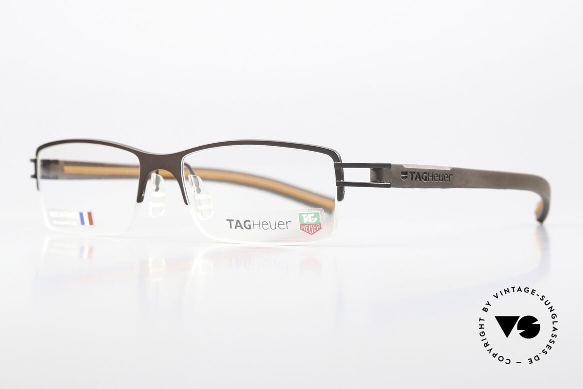Tag Heuer 7621 Fold Halbrandbrille Havana Orange, Avantgarde "Racing" Bügel aus Elastomer-Gummi, Passend für Herren