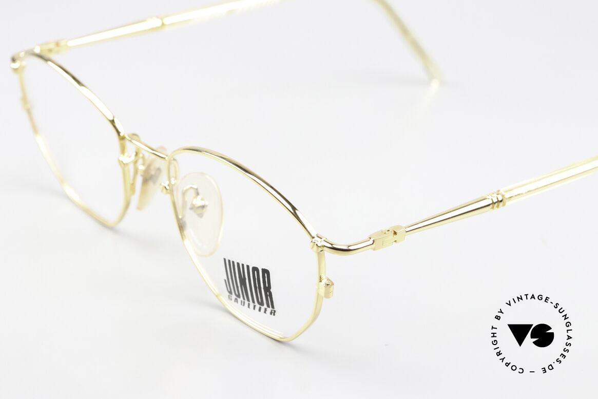 Jean Paul Gaultier 57-2273 Vergoldete Vintage Brille, ungewöhnliche Rahmenform (ist beliebig verglasbar), Passend für Herren und Damen