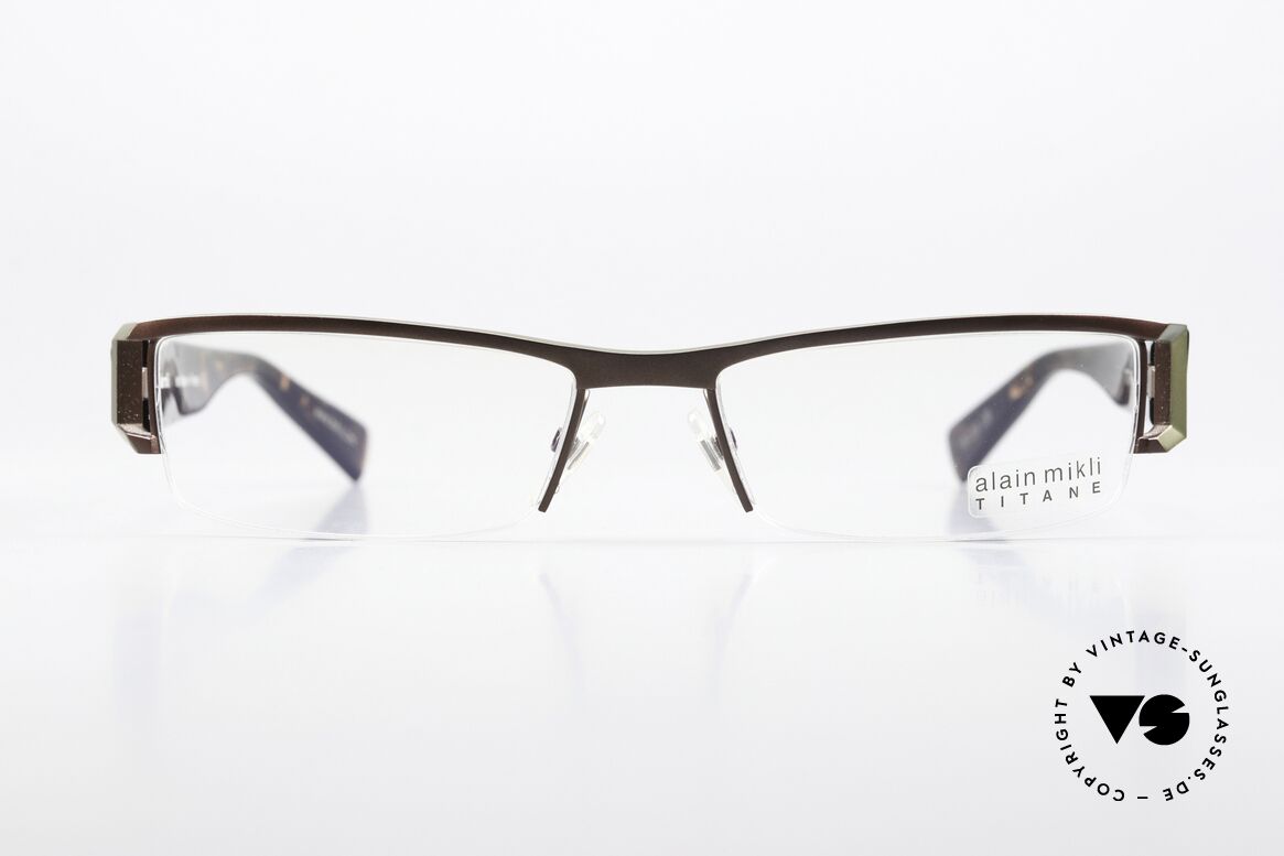 Alain Mikli AL0867 Titanium Designerbrille, sehr markante Nylor-Fassung (halb rahmenlos), Passend für Herren