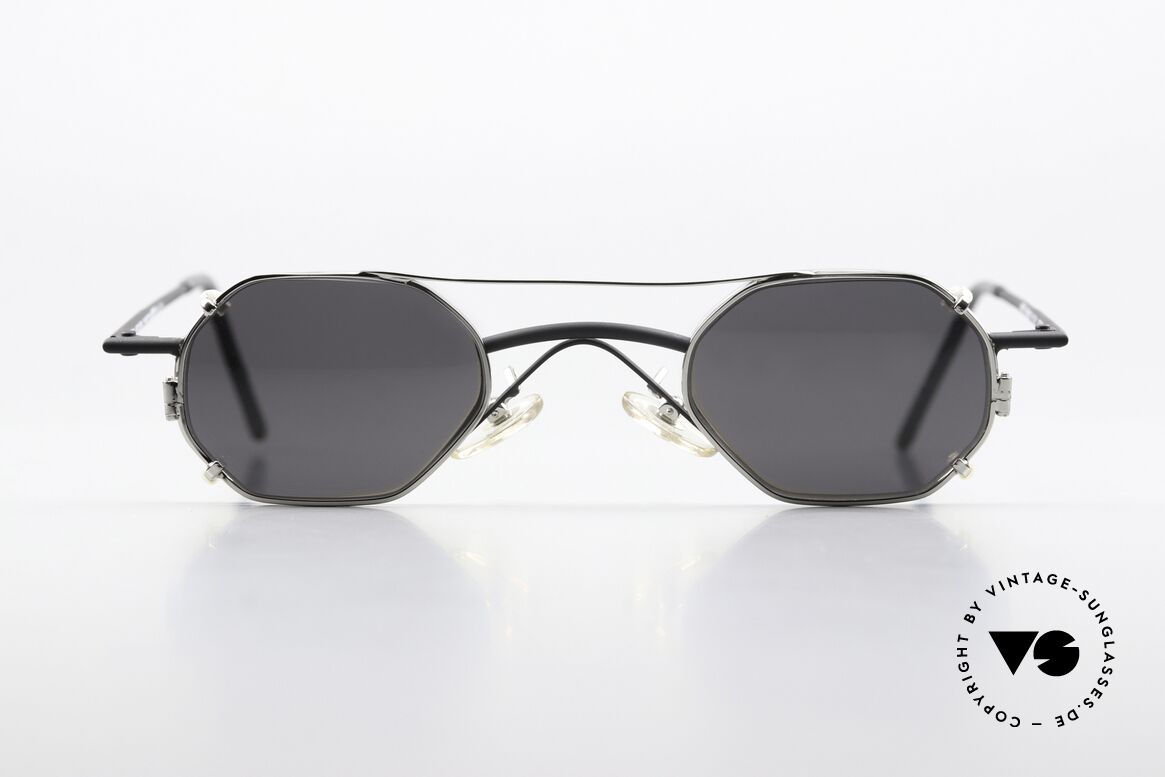 Christian Roth 2401 Kleine Brille Mit Sonnenclip, alte vintage Brillenfassung in mattschwarz und silber, Passend für Herren und Damen