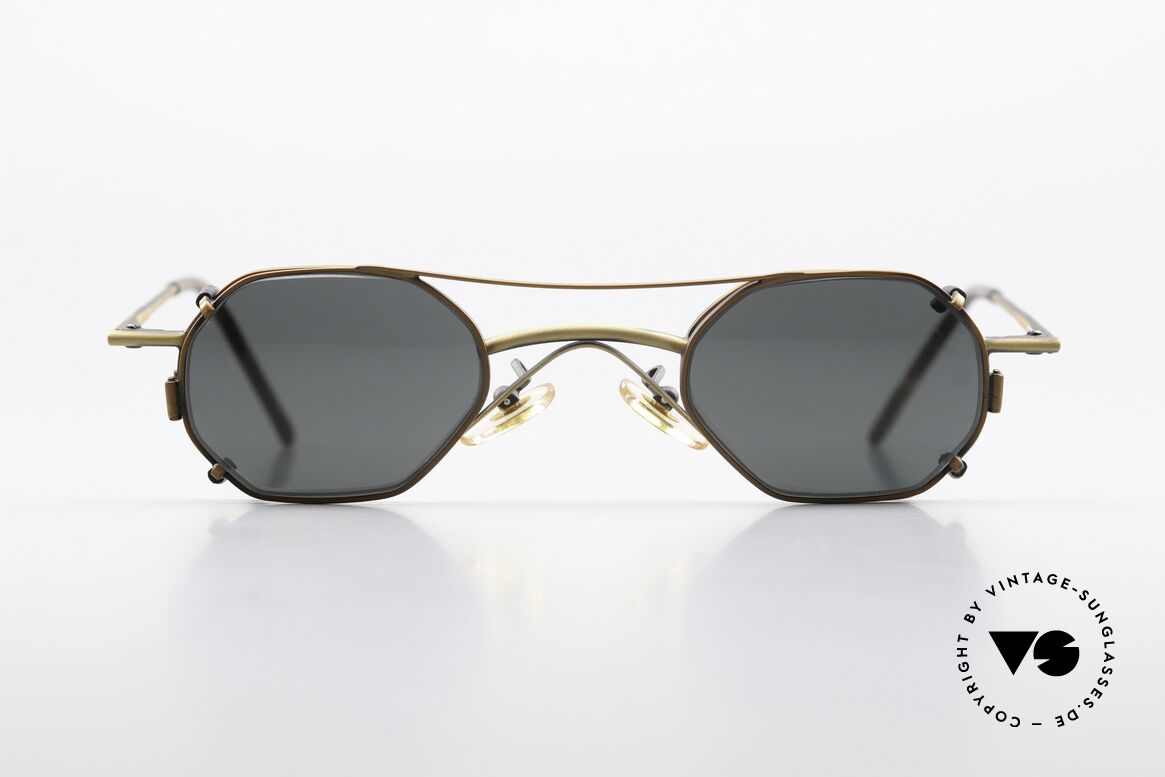 Christian Roth 2401 Kleine 90er Brille Mit Clip-On, vintage Brillenfassung in antik-gold & antik-bronze, Passend für Herren und Damen