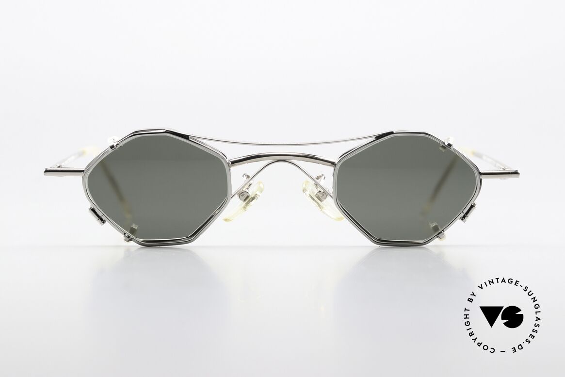 Christian Roth 2402 Achteck Brille Sonnen-Clip, rare vintage Designer-Brillenfassung in silber-chrome, Passend für Herren und Damen