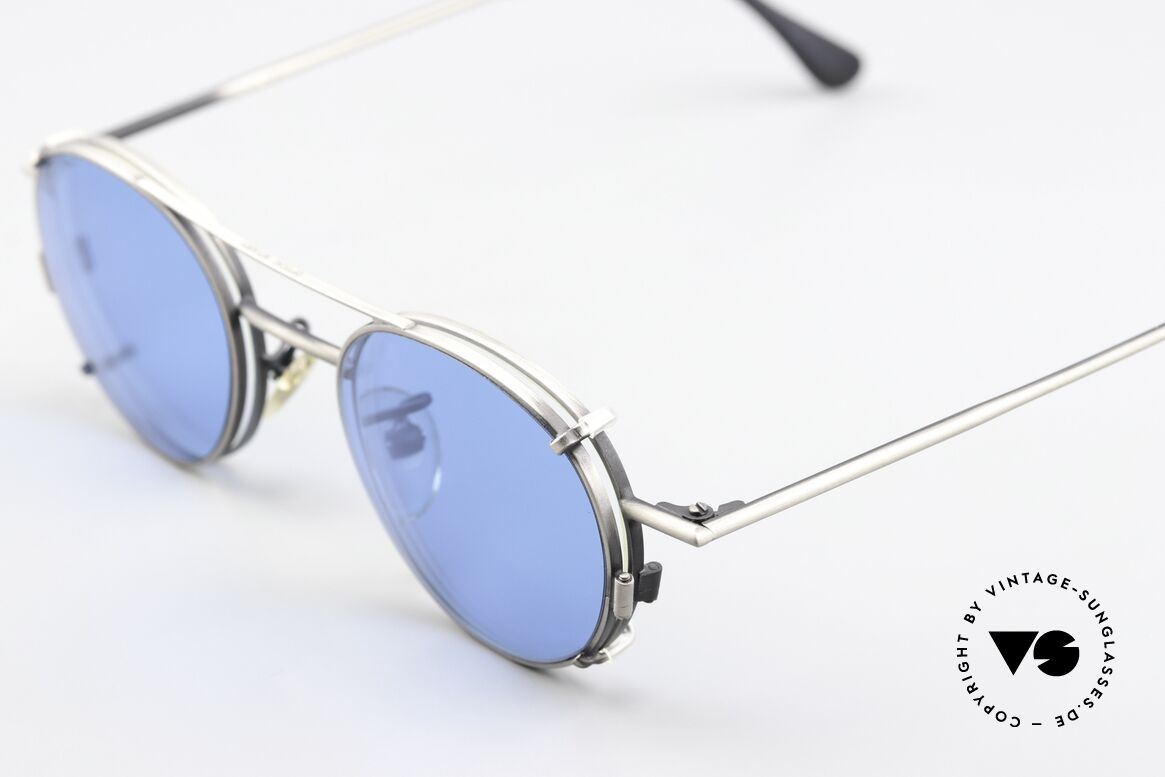Christian Roth 2405 90er Brille In Antik-Silber, praktischer Sonnen-Clip in blau; 100% UV Protection, Passend für Herren und Damen