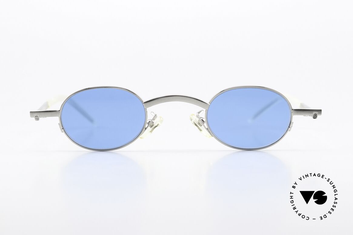 Christian Roth 2505 90er Brille Im Bauhaus Stil, Brillenfassung mattsilber mit blauen Sonnengläsern, Passend für Herren und Damen
