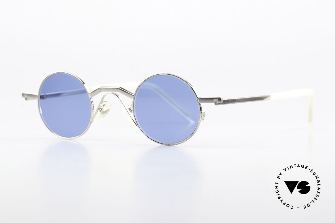 Christian Roth 2502 Runde Brille Im Bauhaus Stil, mit blauen Sonnengläsern für 100% UV Protection, Passend für Herren und Damen
