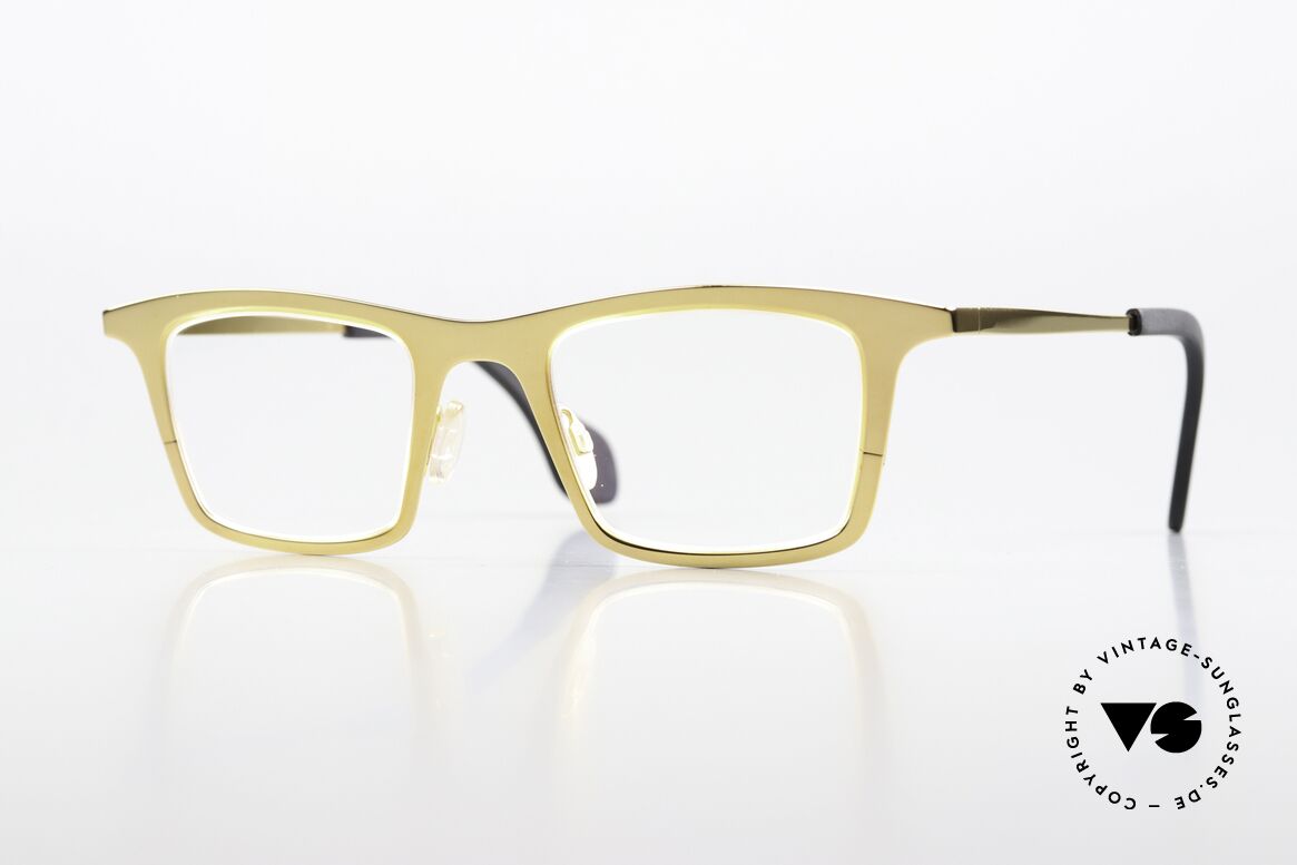 Theo Belgium Mille 23 Glänzend 24kt Chrom Gold, enorm auffällige THEO Unisex-Designerbrille, Passend für Herren und Damen