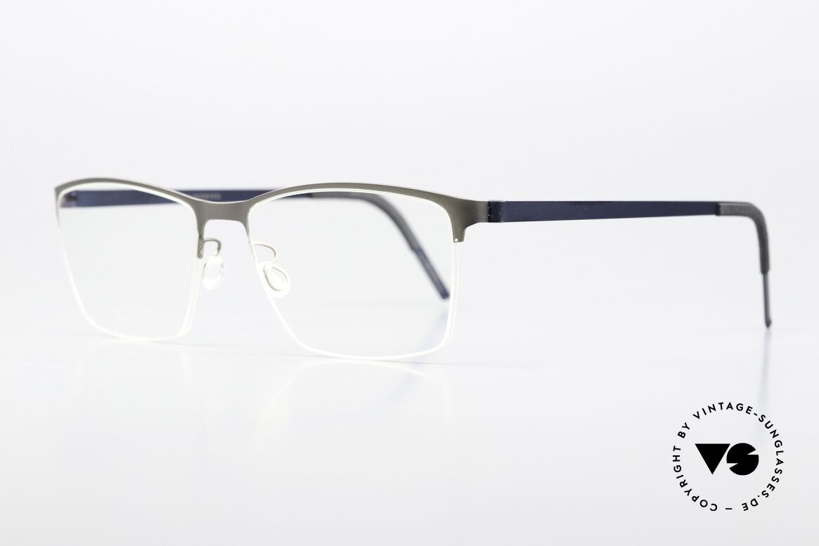 Lindberg 7405 Strip Titanium Markante Herrenbrille 2018, halb rahmenlos (Nylor-Faden) in grau und dunkelblau, Passend für Herren