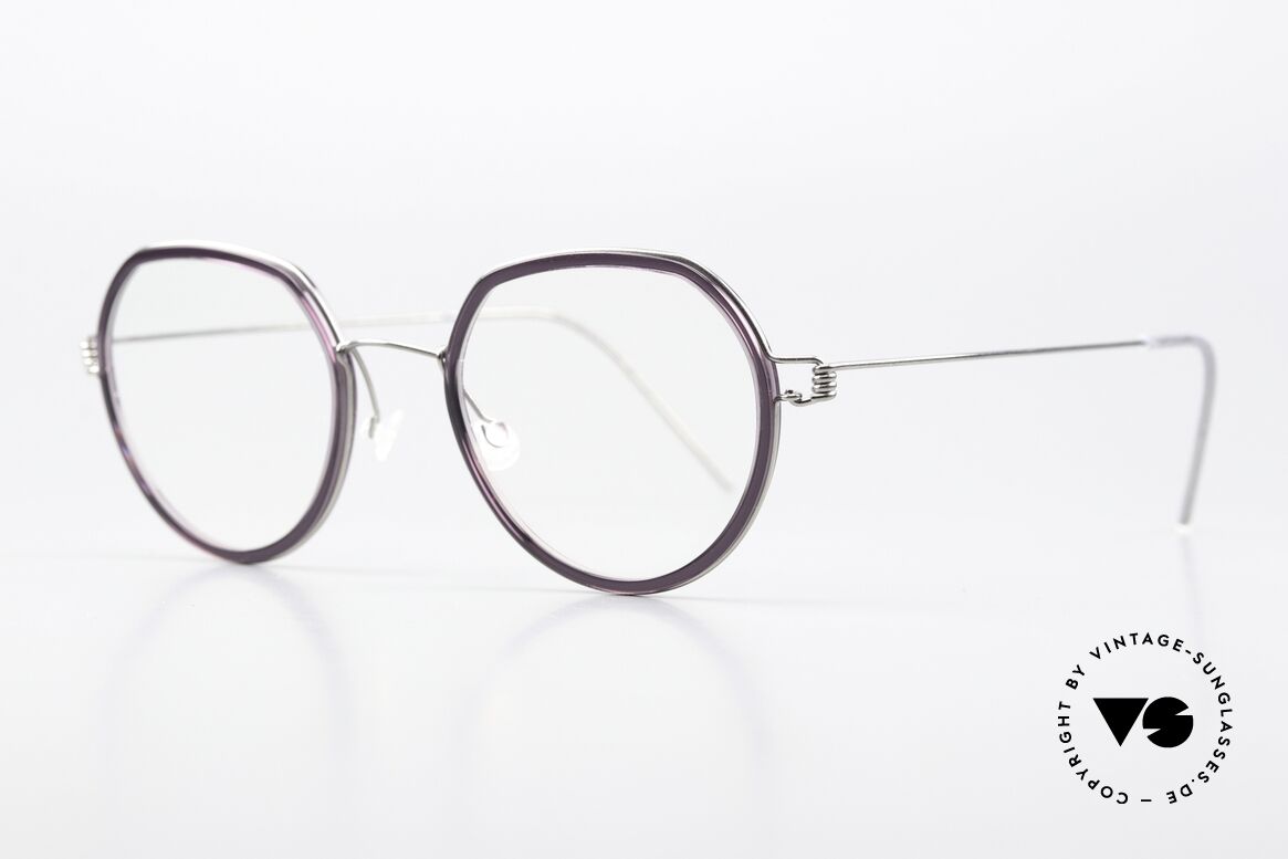 Lindberg Gillian Air Titan Rim Silber Glänzend Dark Violet, markant veredelte Air Titanium Version mit Azetat-Rand, Passend für Damen