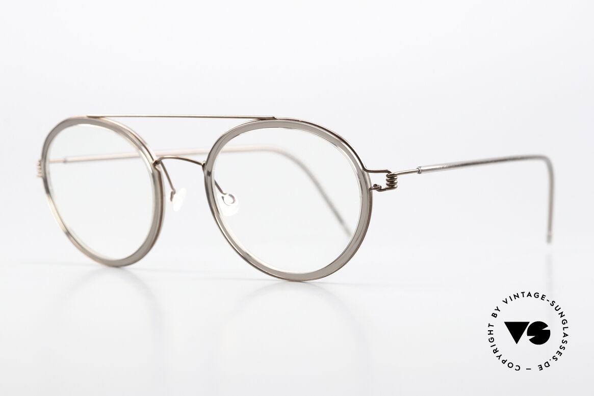 Lindberg Teitur 49 Air Titan Rim Leichte Runde Pantobrille, bronze Rahmen mit Innenrand in "smoke gray", Gr. 49/23, Passend für Herren und Damen