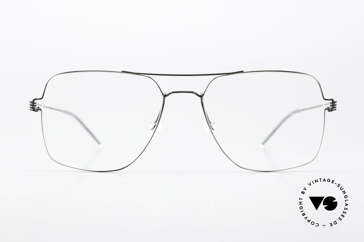 Lindberg Joshua Air Titan Rim Eckige Pilotenbrille Herren, Mod. Joshua; Gr. 55-17, 145, col PU9 = schwarz poliert, Passend für Herren