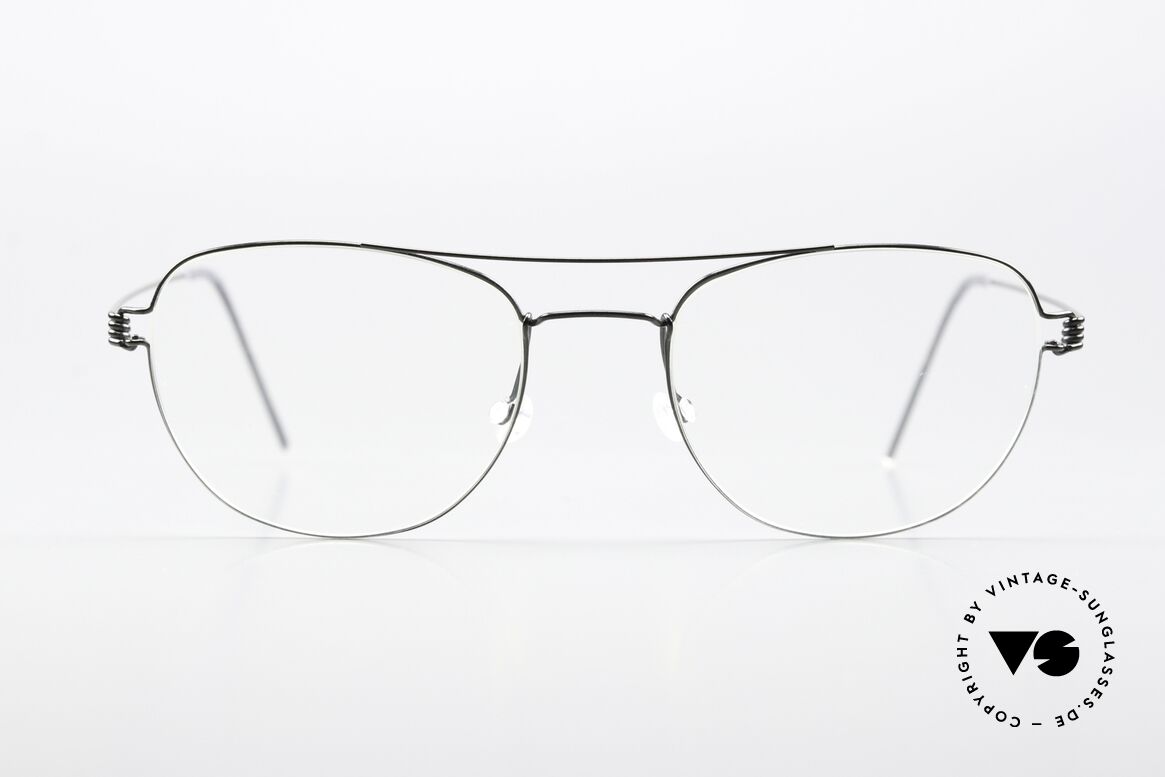 Lindberg Ole Air Titan Rim Runde Pilotenform Unisex, Modell Ole in Gr. 52-20, 145, col PU9 = schwarz poliert, Passend für Herren und Damen