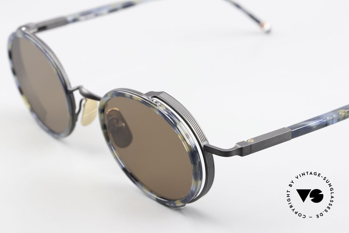 Thom Browne TBS813 Stilvolle Runde Sonnenbrille, entspiegelte Sonnengläser in Braun-Tönung, 100% UV, Passend für Herren
