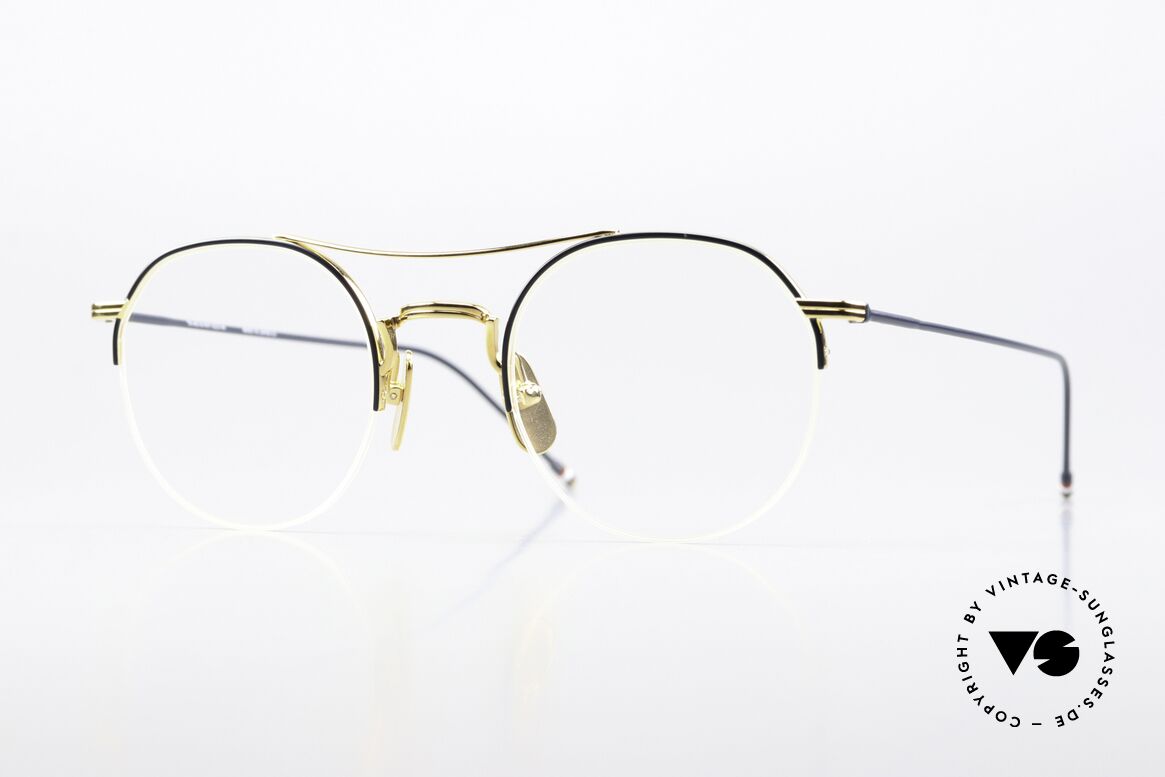 Thom Browne TB903 Titanbrille Halb Rahmenlos, Thom Browne Brille, Modell TB903-B-NVY-GLD-49, Passend für Herren