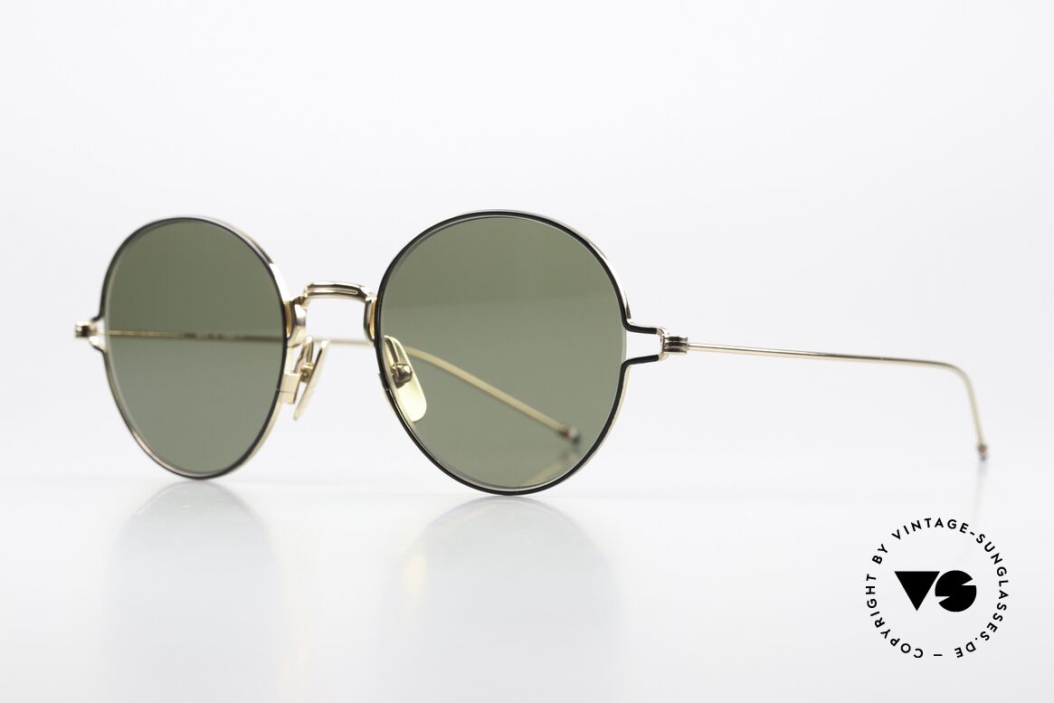 Thom Browne TBS915 Stilvolle Panto Sonnenbrille, entspiegelte grüne Sonnengläser mit 100% UV Schutz, Passend für Herren