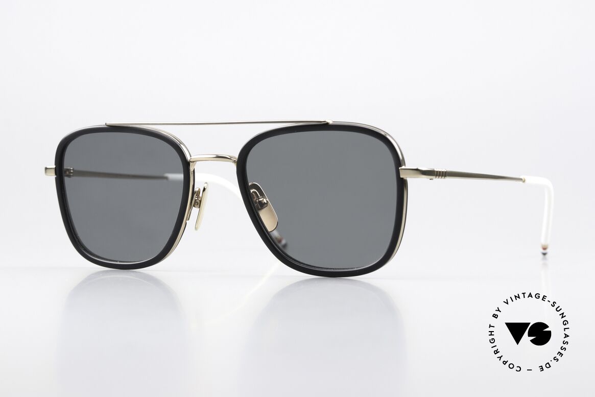 Thom Browne TBS800 Eckige Herrensonnenbrille, Thom Browne Sonnenbrille, TBS800-A-GLD-BLK-51, Passend für Herren