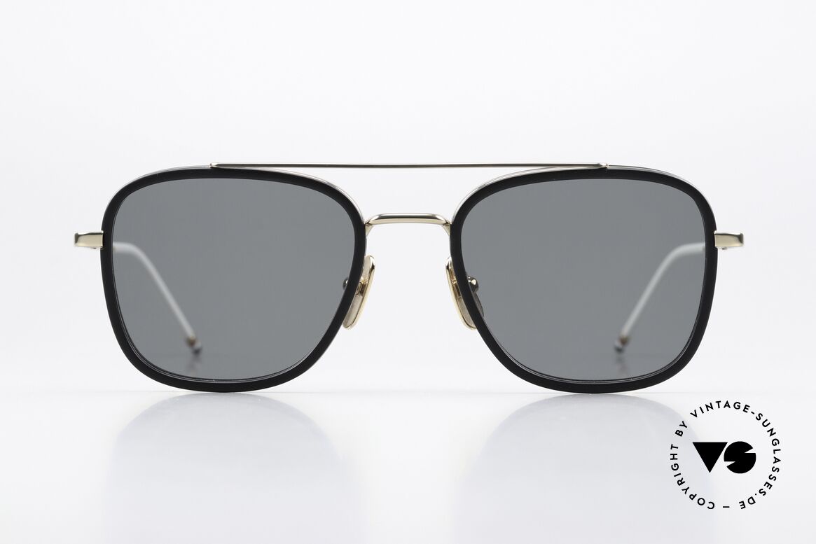 Thom Browne TBS800 Eckige Herrensonnenbrille, Titanium-Fassung mit Azetat-Ringen; Größe 51-20, Passend für Herren