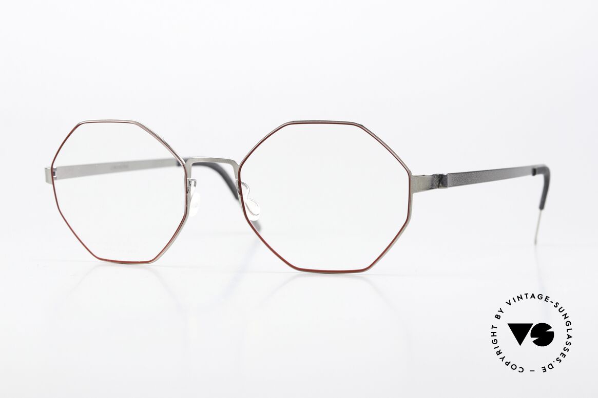 Lindberg 9609 Strip Titanium Damenbrille In Silber Rot, achteckige LINDBERG Strip Titanium Brillenfassung, Passend für Damen