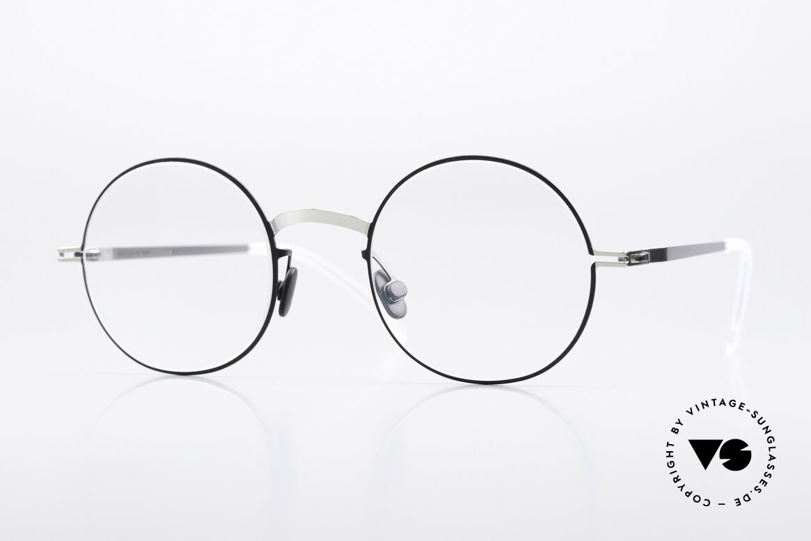 Mykita Sigur Runde Brille Schwarz Silber, Mykita Brille, Modell Sigur, Größe 46-21, Color 052, Passend für Herren und Damen