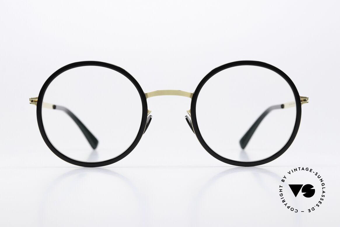Mykita Meja Runde Brille Schwarz Gold, Brille der LITE-Kollektion mit Azetat-Einfassungen, Passend für Herren und Damen