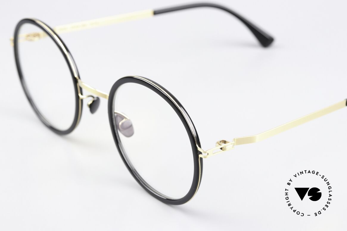 Mykita Meja Runde Brille Schwarz Gold, wohlbekannte Spitzenqualität; handmade in Germany, Passend für Herren und Damen