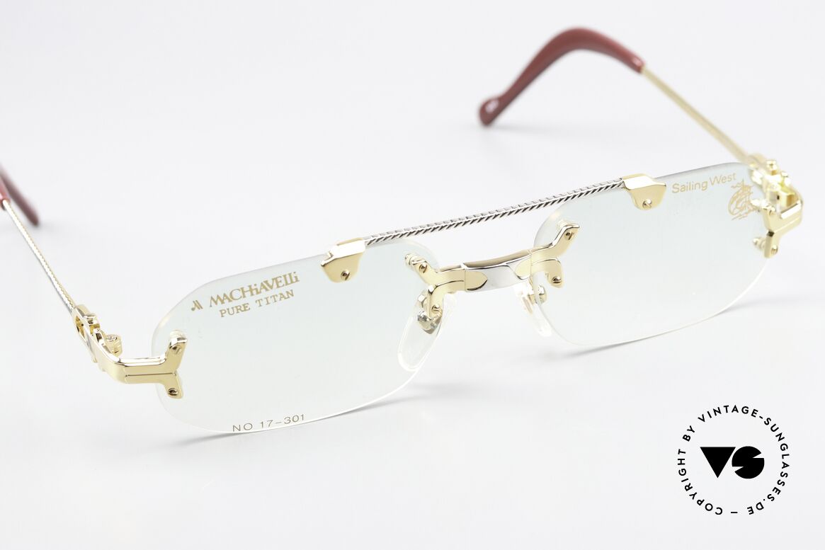 Machiavelli 17-301 Philosophen Brille Randlos, herausragende Qualität (vergoldeter Titanium-Rahmen), Passend für Herren