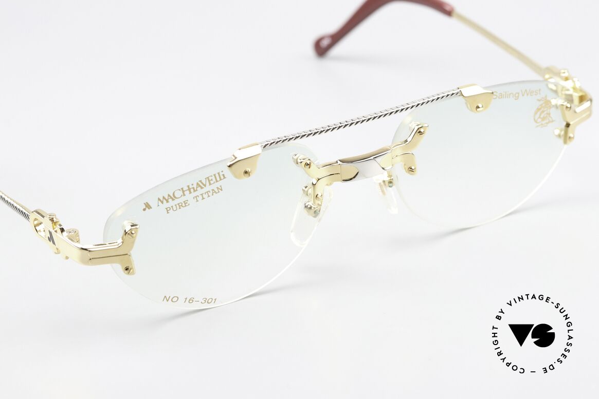 Machiavelli 16-301 Prunkvolle Vintage Brille 80er, herausragende Qualität (vergoldeter Titanium-Rahmen), Passend für Herren und Damen