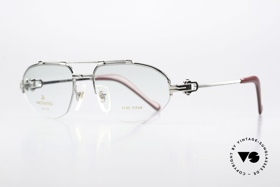 Machiavelli 24-70 Alte 80er Brille Platinum, ein wirklich exzentrisches und opulentes Brillengestell, Passend für Herren