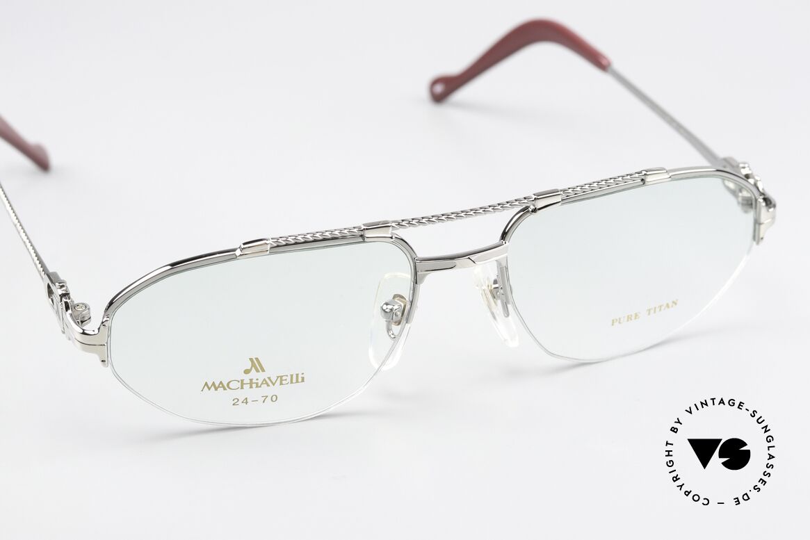 Machiavelli 24-70 Alte 80er Brille Platinum, halb rahmenlos (Nylor-Brille) & entspechend komfortabel, Passend für Herren