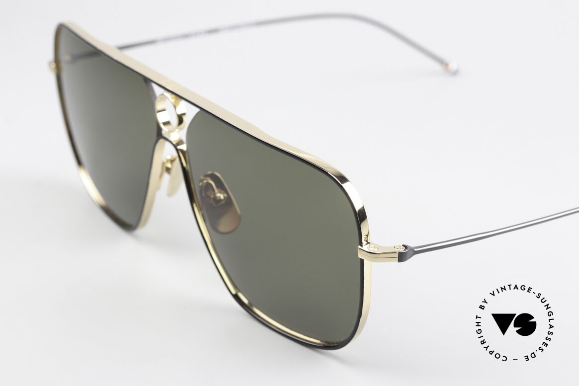 Thom Browne TBS114 XXL Aviator Brille Eckig, entspiegelte Sonnengläser in Grün-Tönung, 100% UV, Passend für Herren