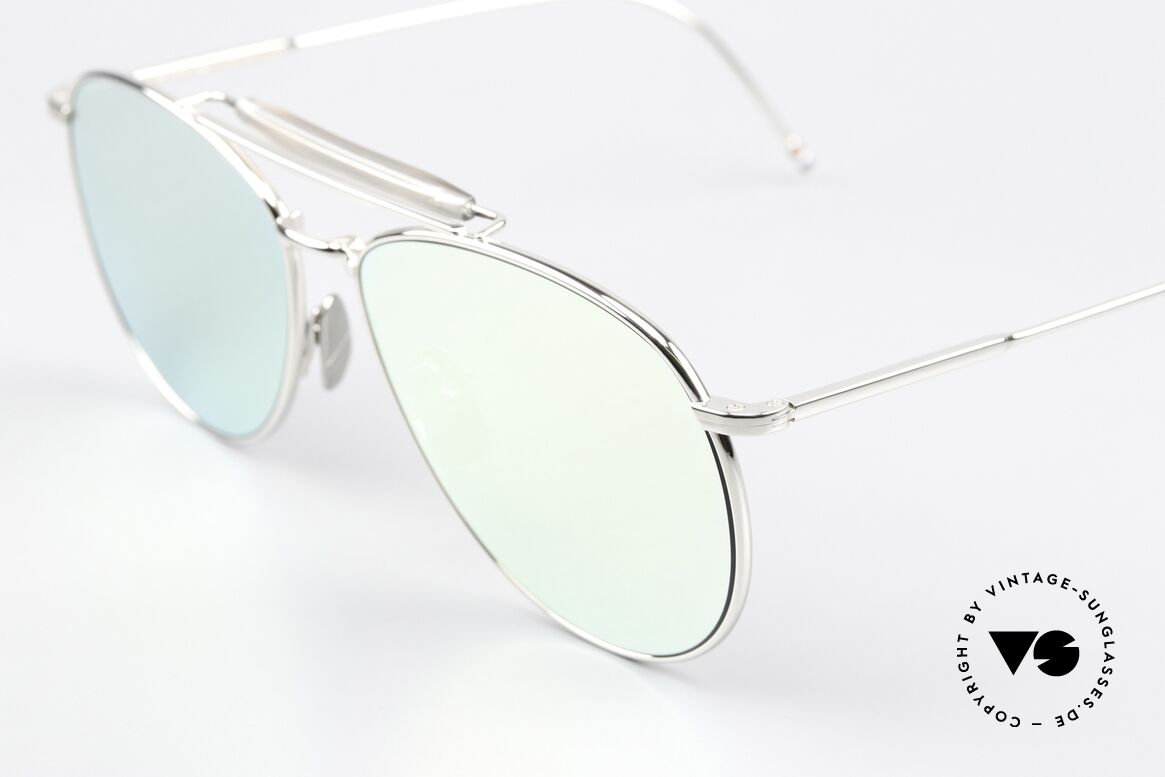 Thom Browne TB015 XL Aviator Silber Verspiegelt, silber-verspiegelte Sonnengläser für 100% UV Schutz, Passend für Herren